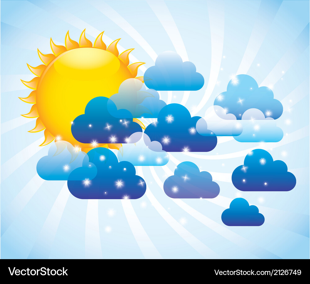 Clouds with sun over sky background Royalty Free Vector