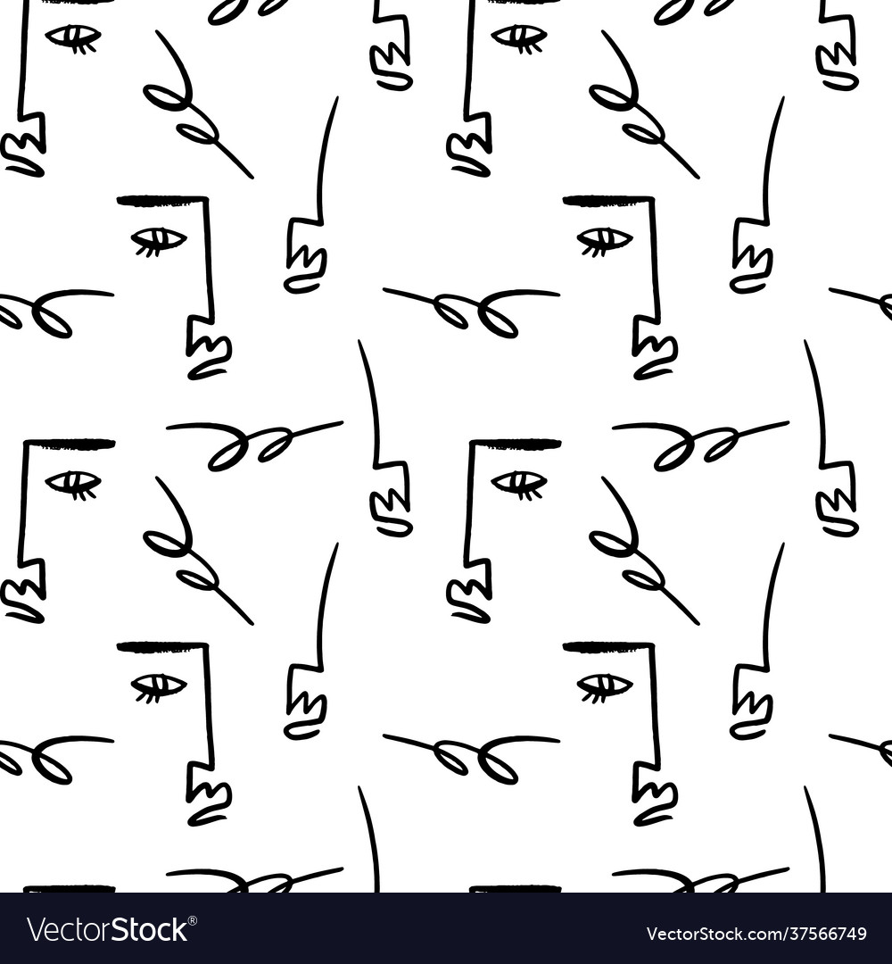 Line art ink face modern brush print home vector image Line art ink face modern brush print home