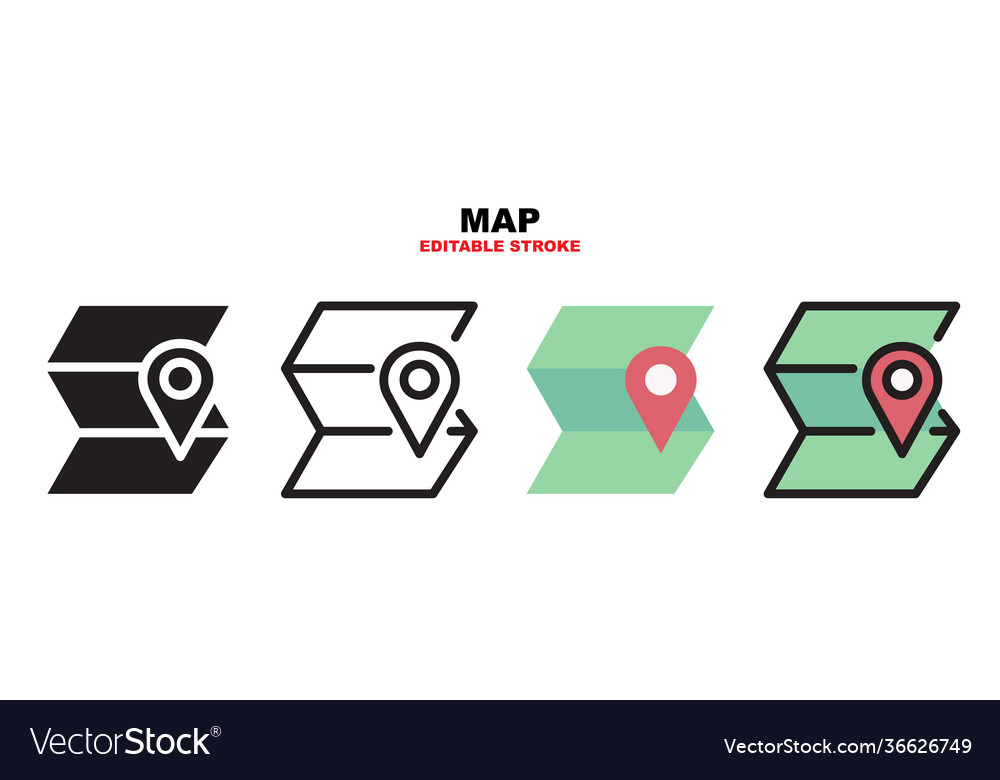 Map icon set with different styles editable vector image Map icon set with different styles editable