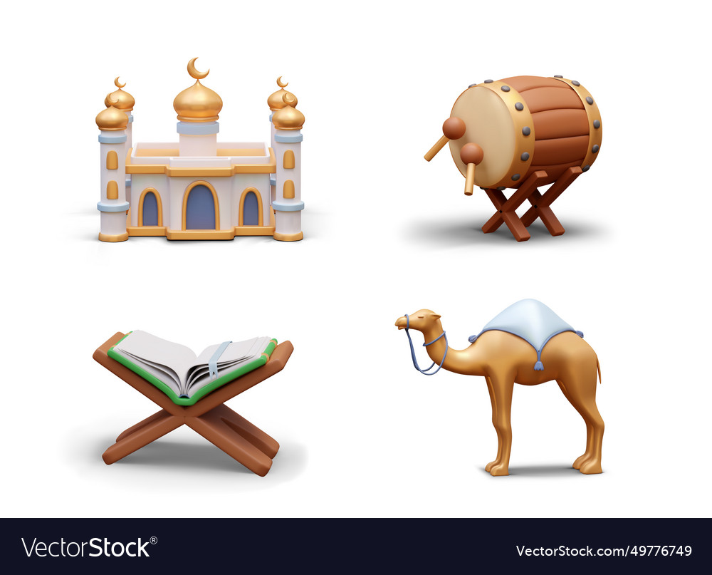 Realistic collection of muslim religious items