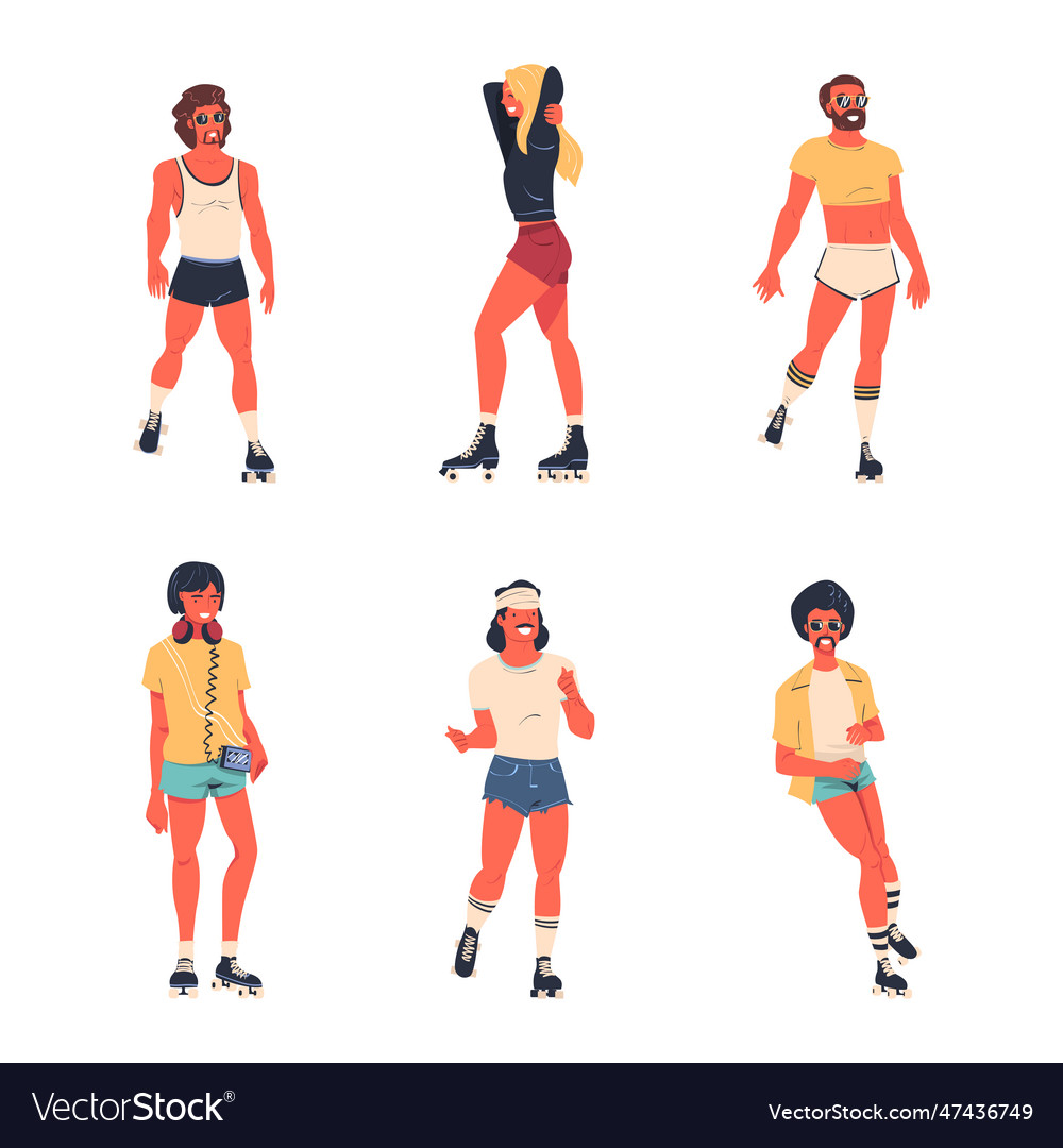 Retro dressed people roller skater roller skating Vector Image