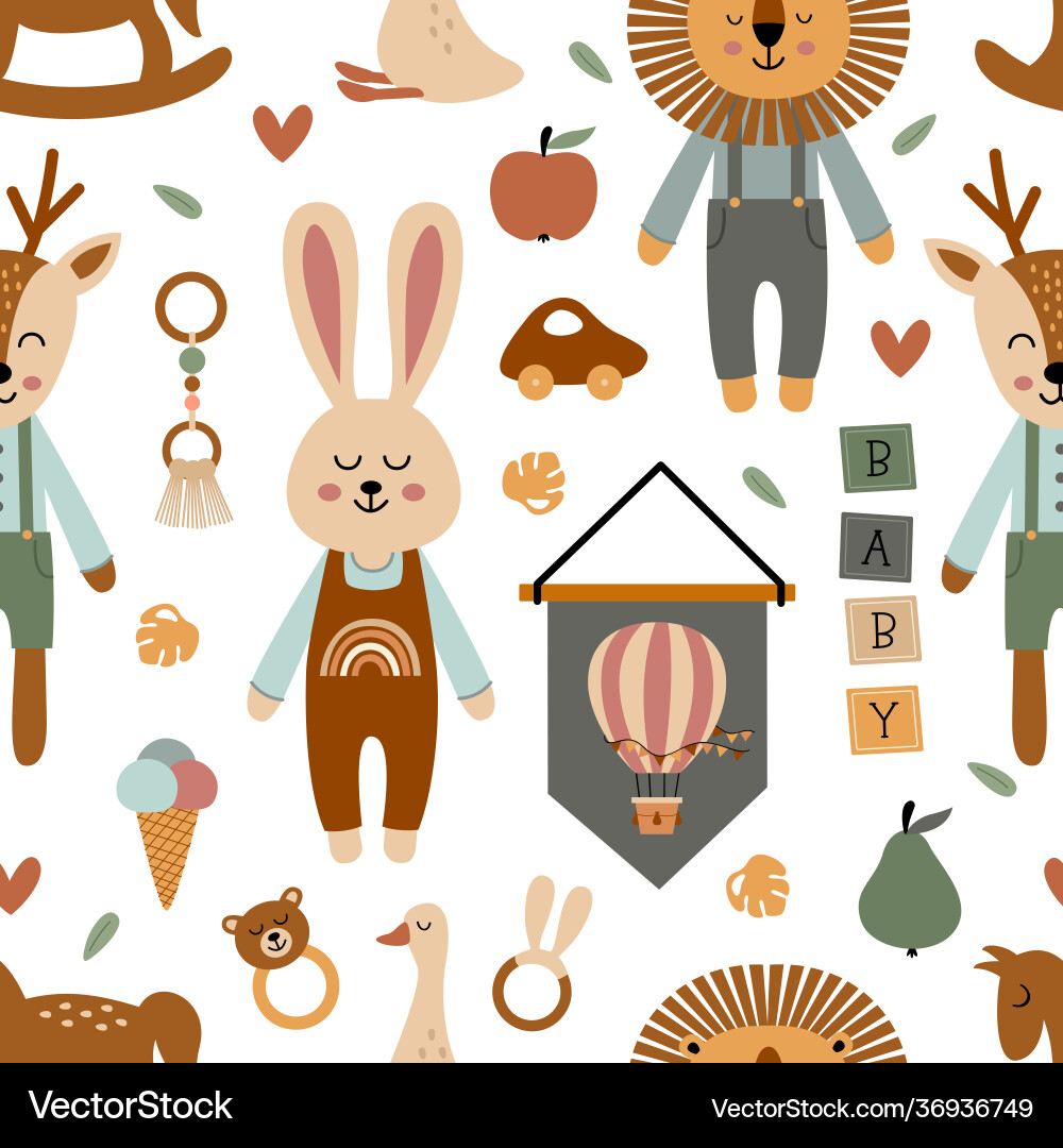 Seamless pattern with cute animals Royalty Free Vector Image