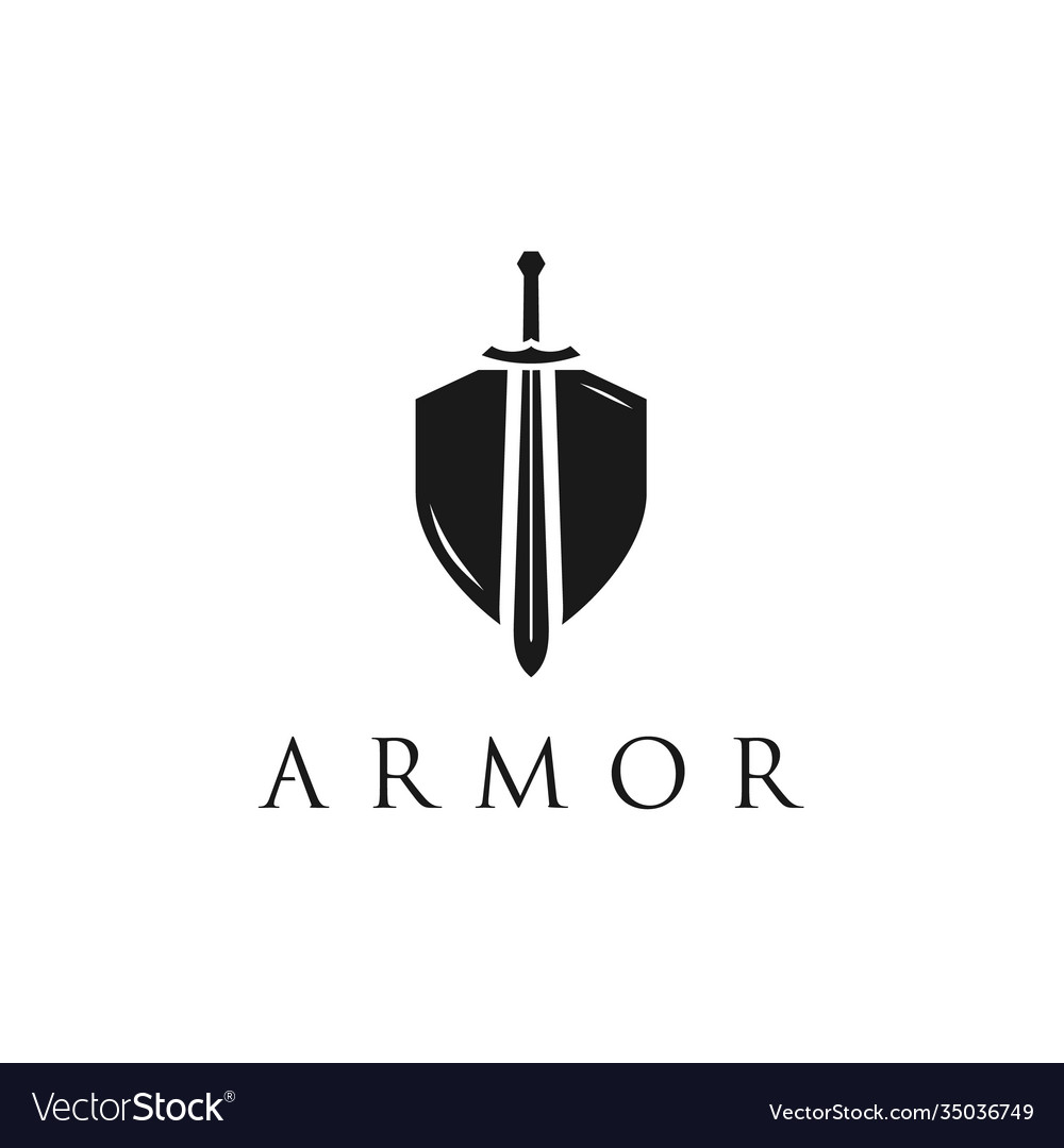 Security shield with knight sword logo design Vector Image