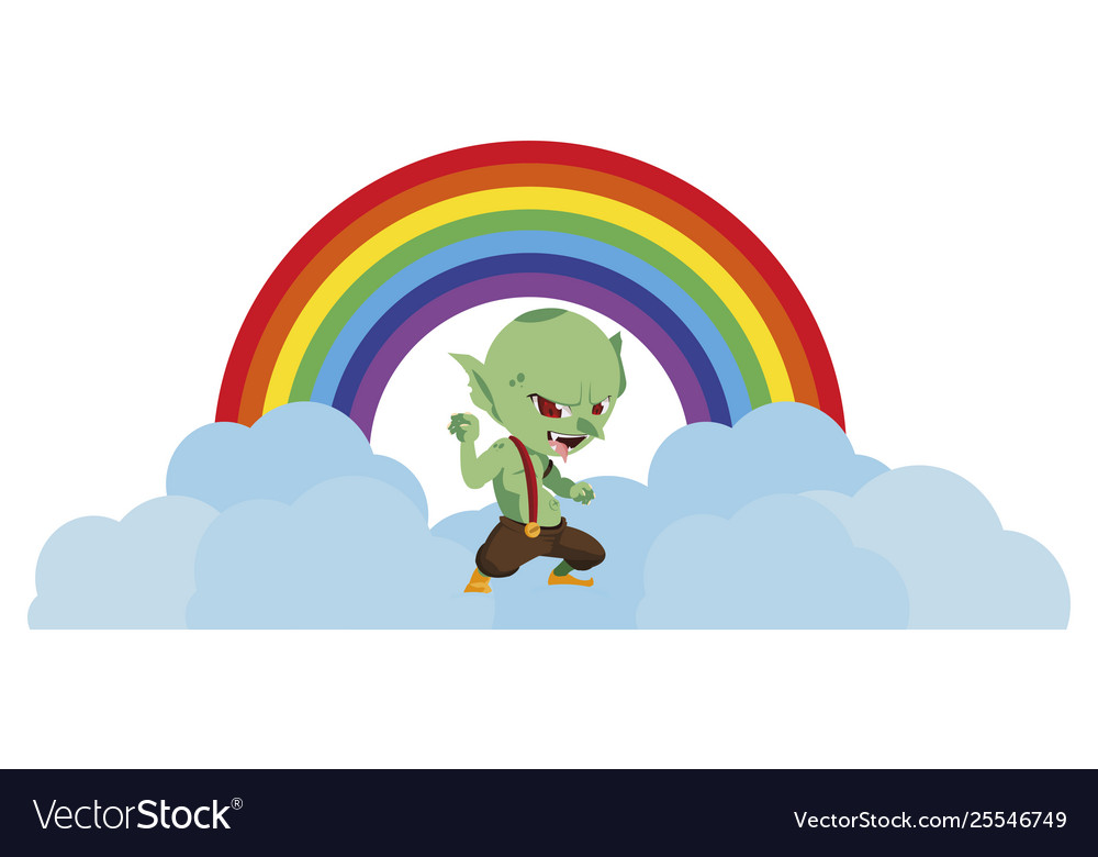 Ugly troll with rainbow magic character