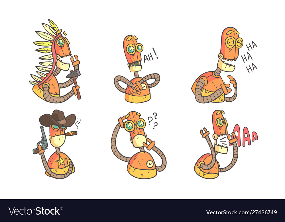 Vintage robot character set steampunk robotics vector image Vintage robot character set steampunk robotics