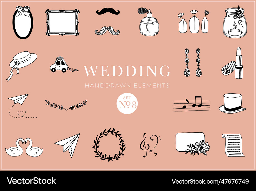 Wedding handdrawn elements set Royalty Free Vector Image