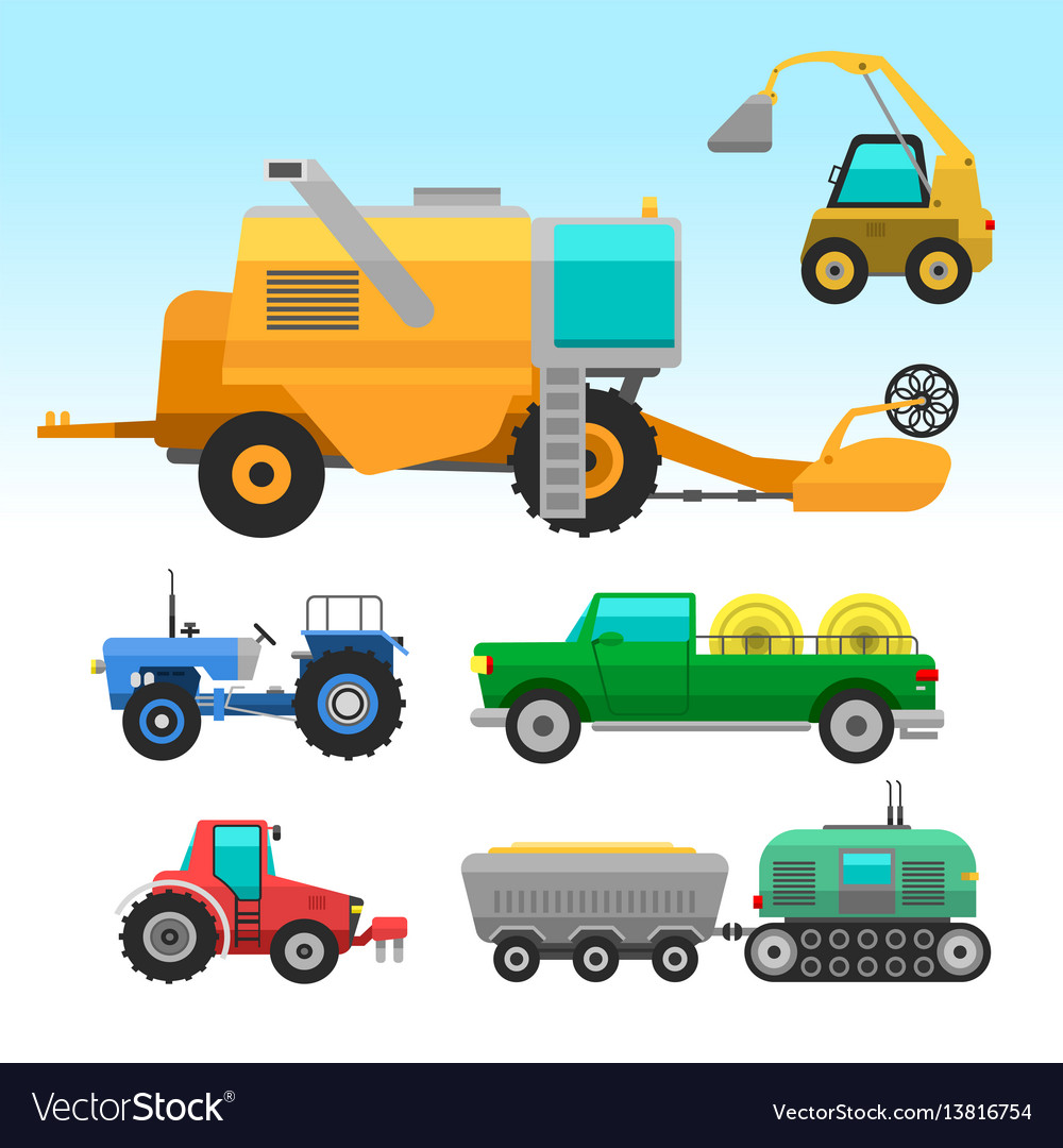 Agricultural vehicles and harvester machine Vector Image