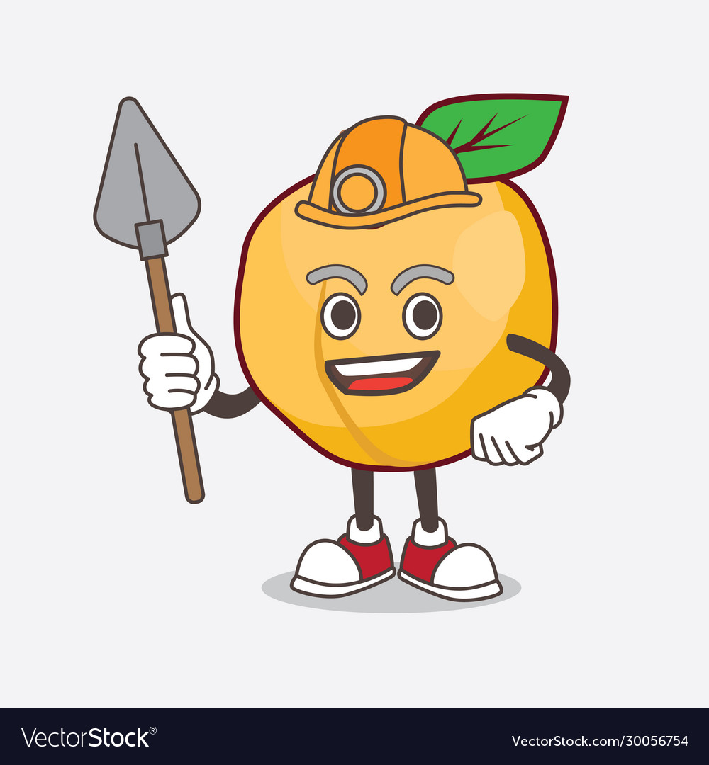 Apricot cartoon mascot character as cool miner Vector Image