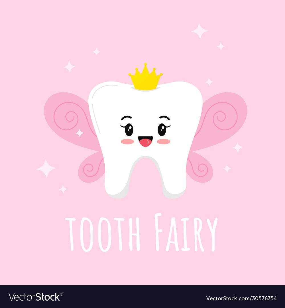 Cute tooth fairy with wings gold crown