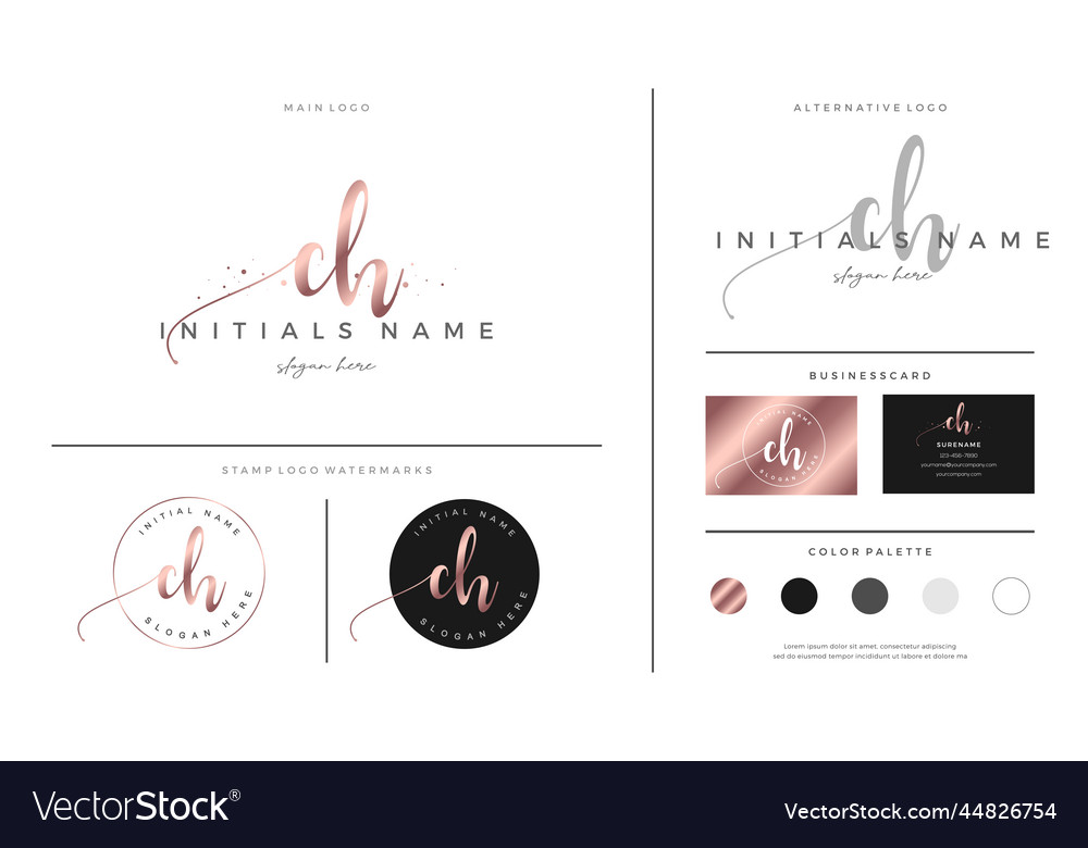 Initial ch letter c h handwriting beauty logo Vector Image