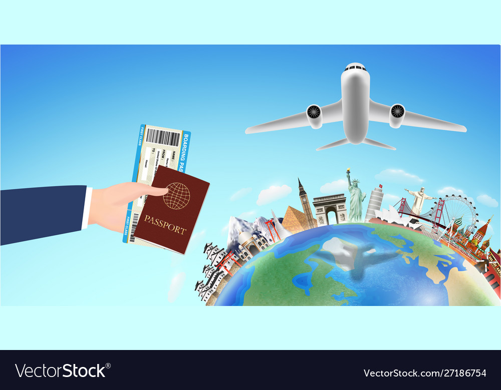 Passport Boarding Pass With World Travel Landmark Vector Image 7864