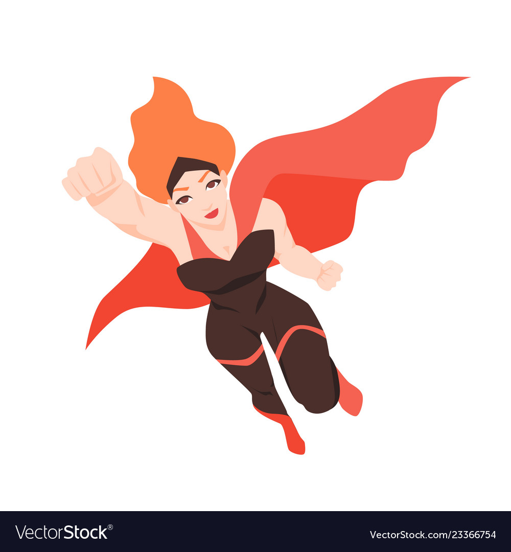 Portrait of flying superwoman or superheroine