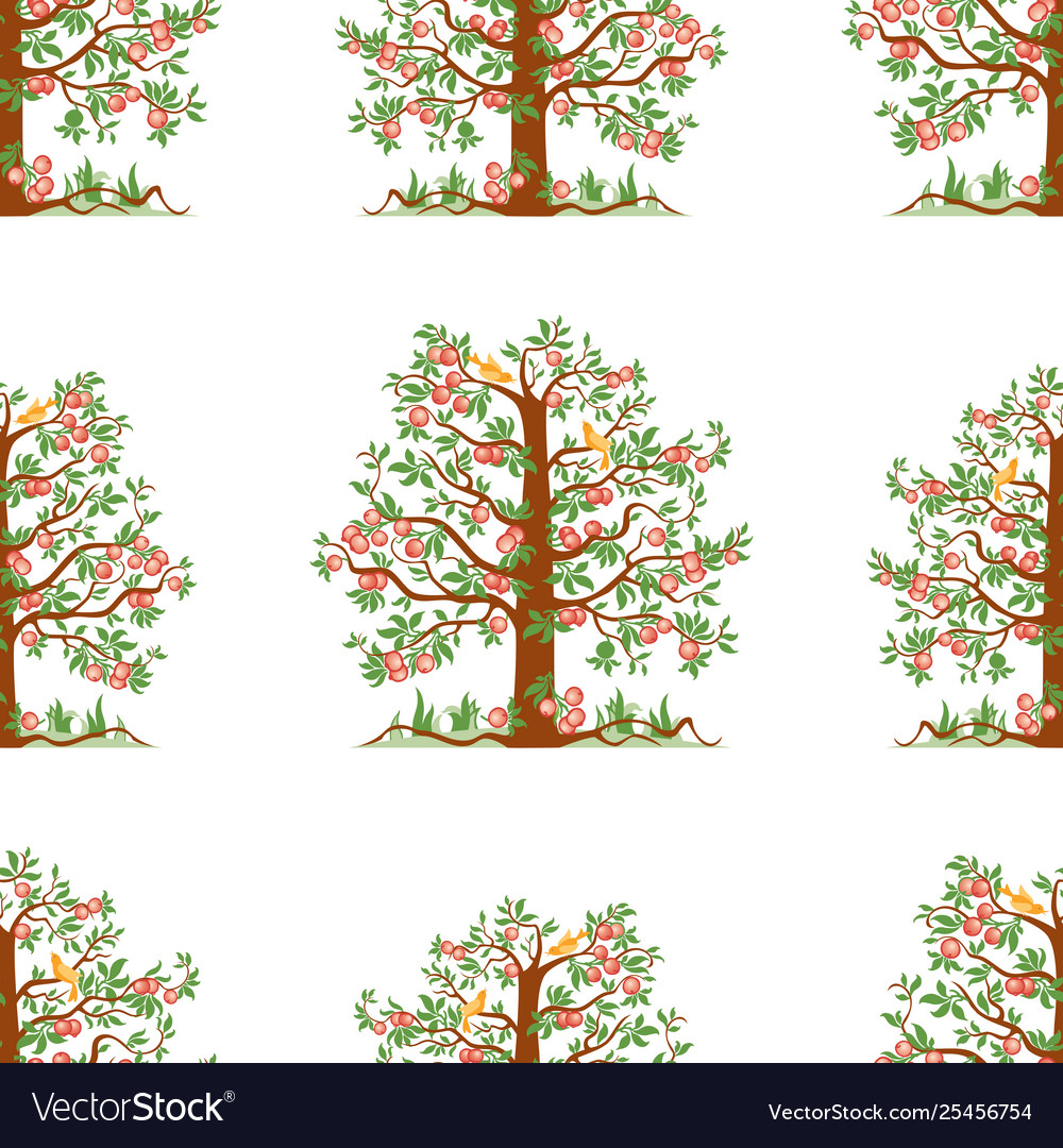Seamless pattern apple trees with ripe apples