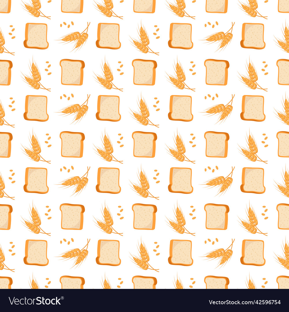 Seamless pattern with bread and ears of wheat Vector Image Seamless pattern with bread and ears of wheat