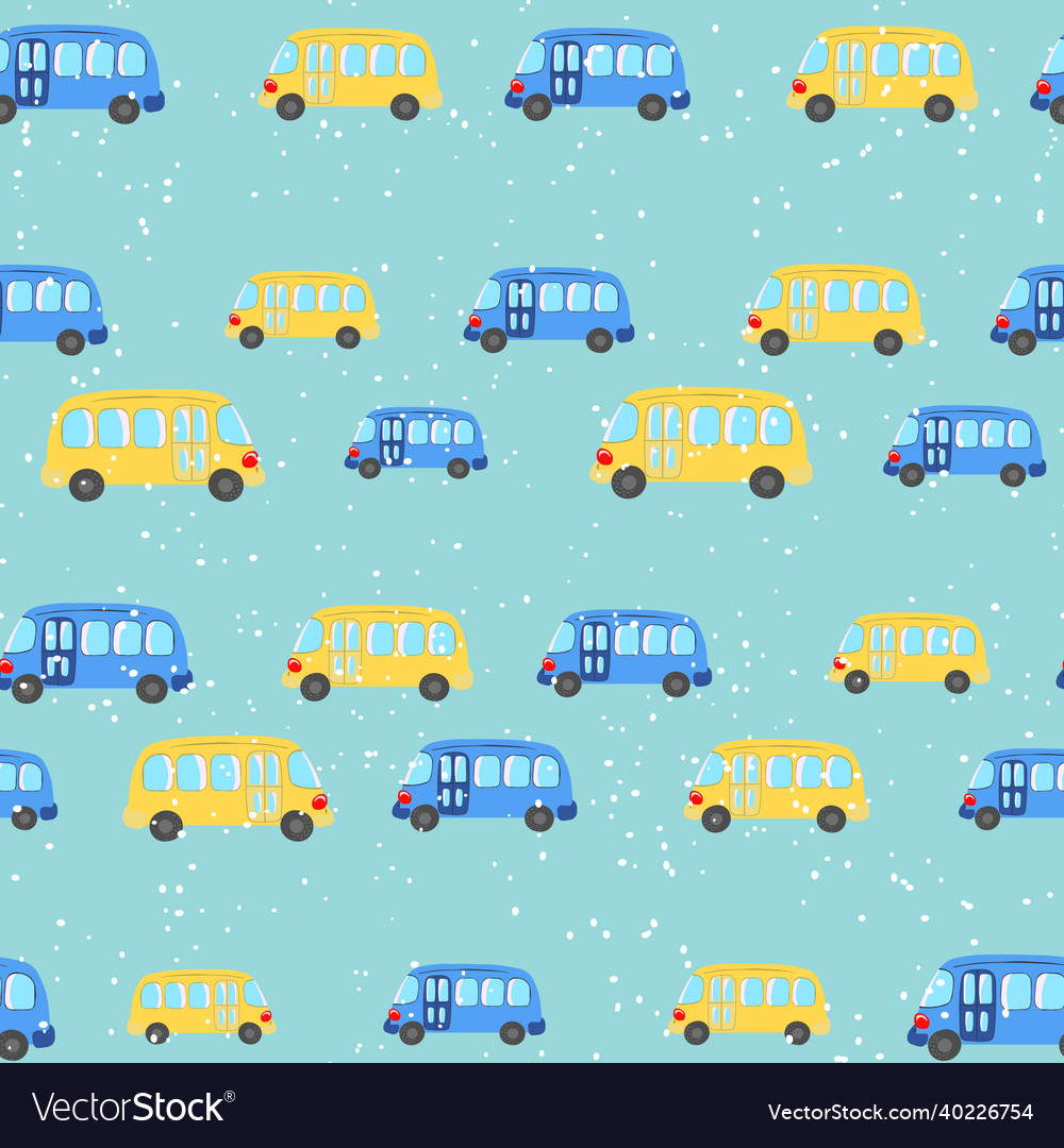 Seamless pattern with cute bus car on color Vector Image Seamless pattern with cute bus car on color