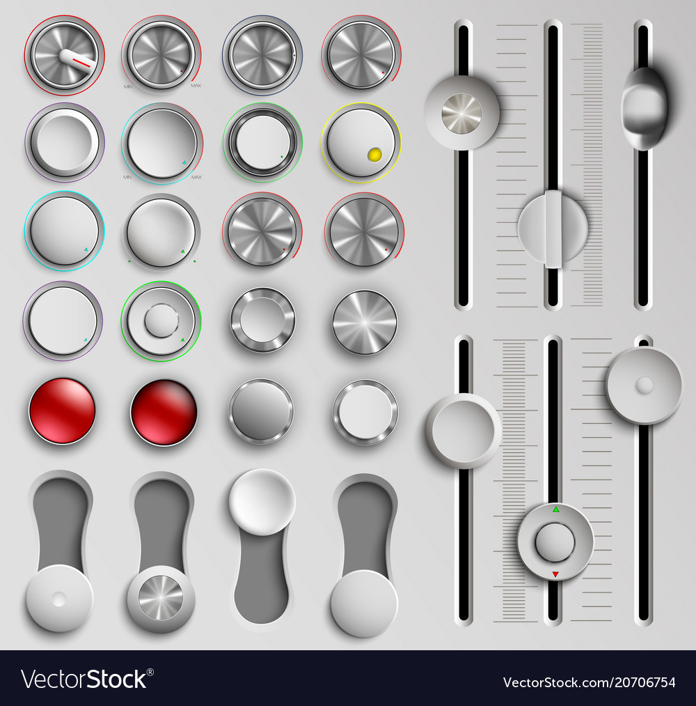 Set of buttons and faders volume control Vector Image