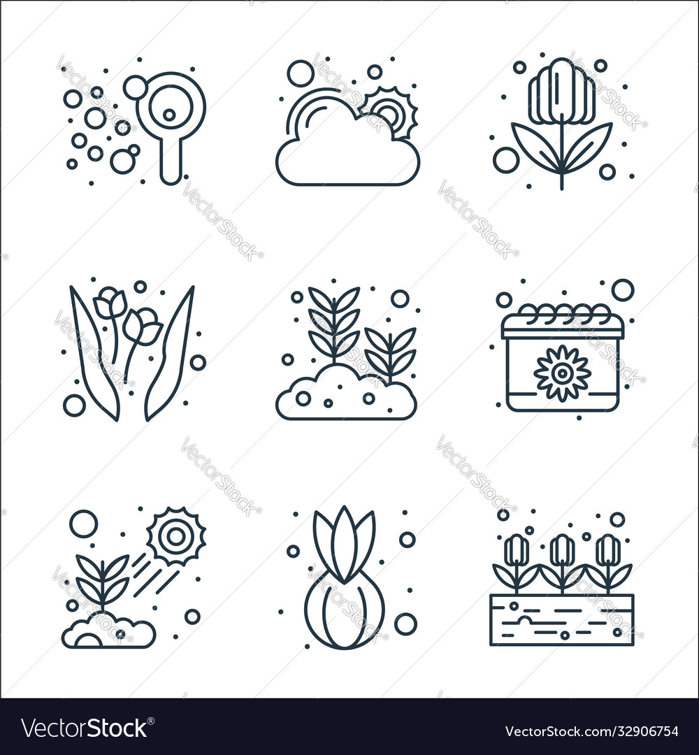 Spring line icons linear set quality vector image Spring line icons linear set quality