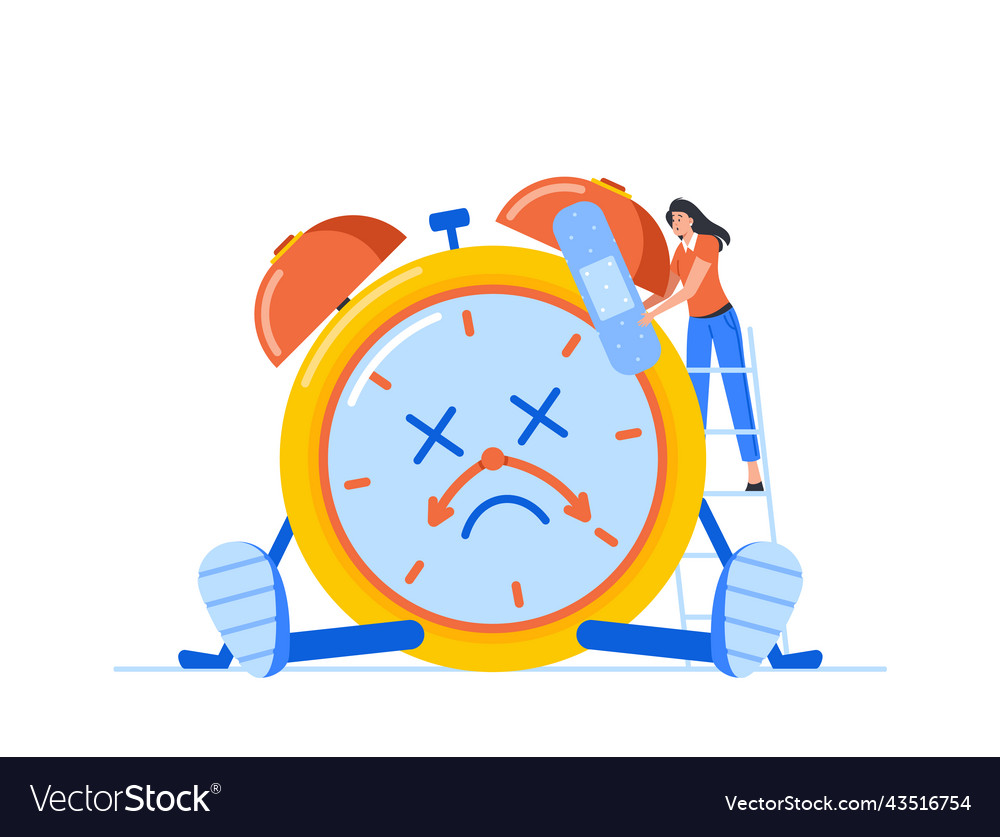 Time is over concept female character trying vector image Time is over concept female character trying