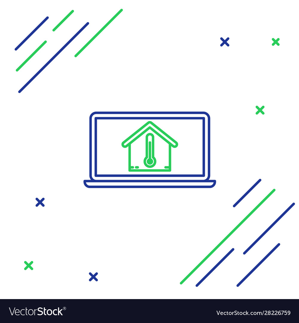 Blue and green line laptop with house temperature