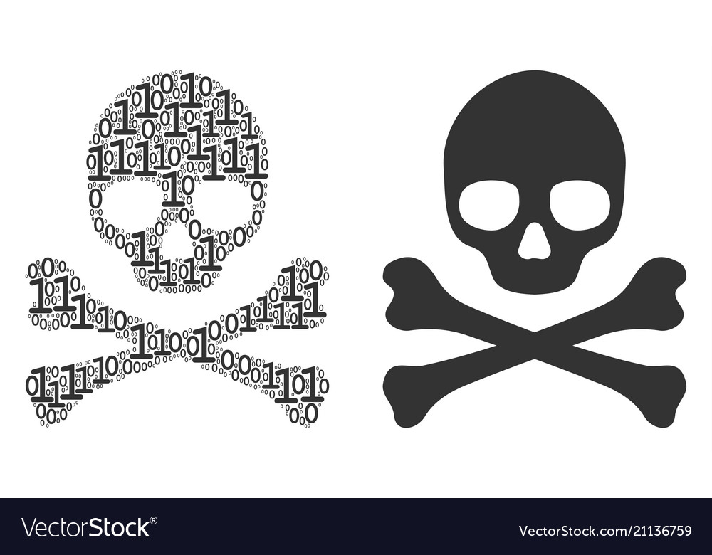 Death skull composition of binary digits