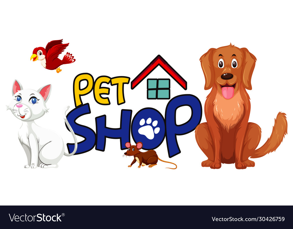 Font design for pet shop with many cute animals Vector Image