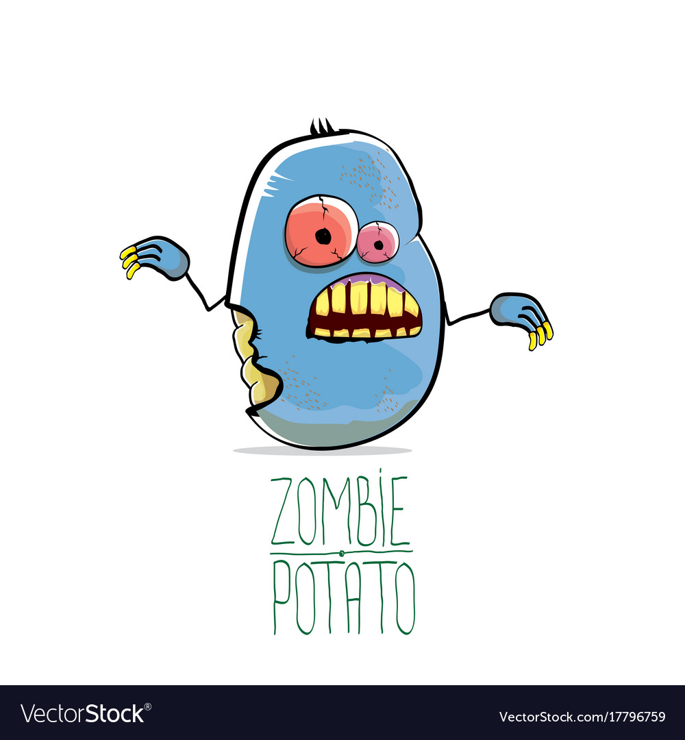 Funny cartoon cute blue zombie potato