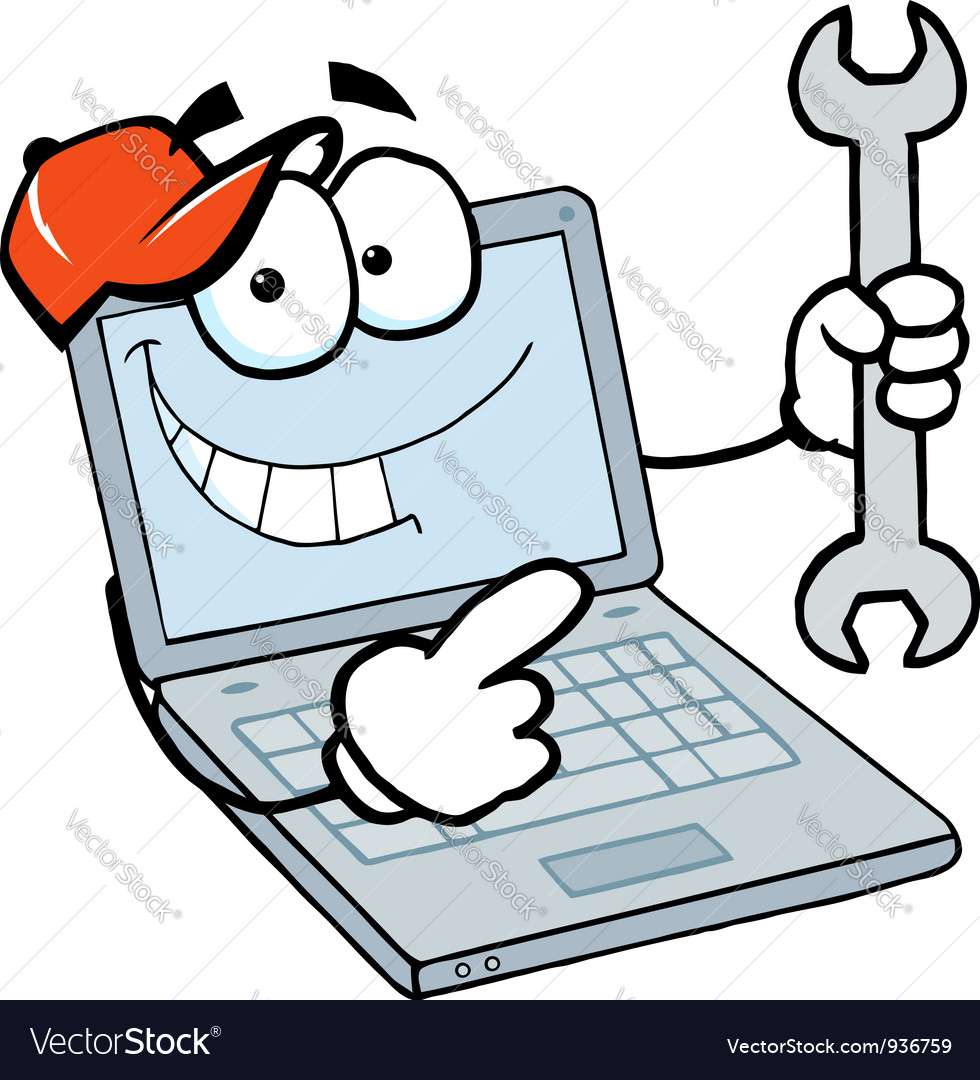 Laptop guy holding a wrench Royalty Free Vector Image Laptop guy holding a wrench Royalty Free Vector Image