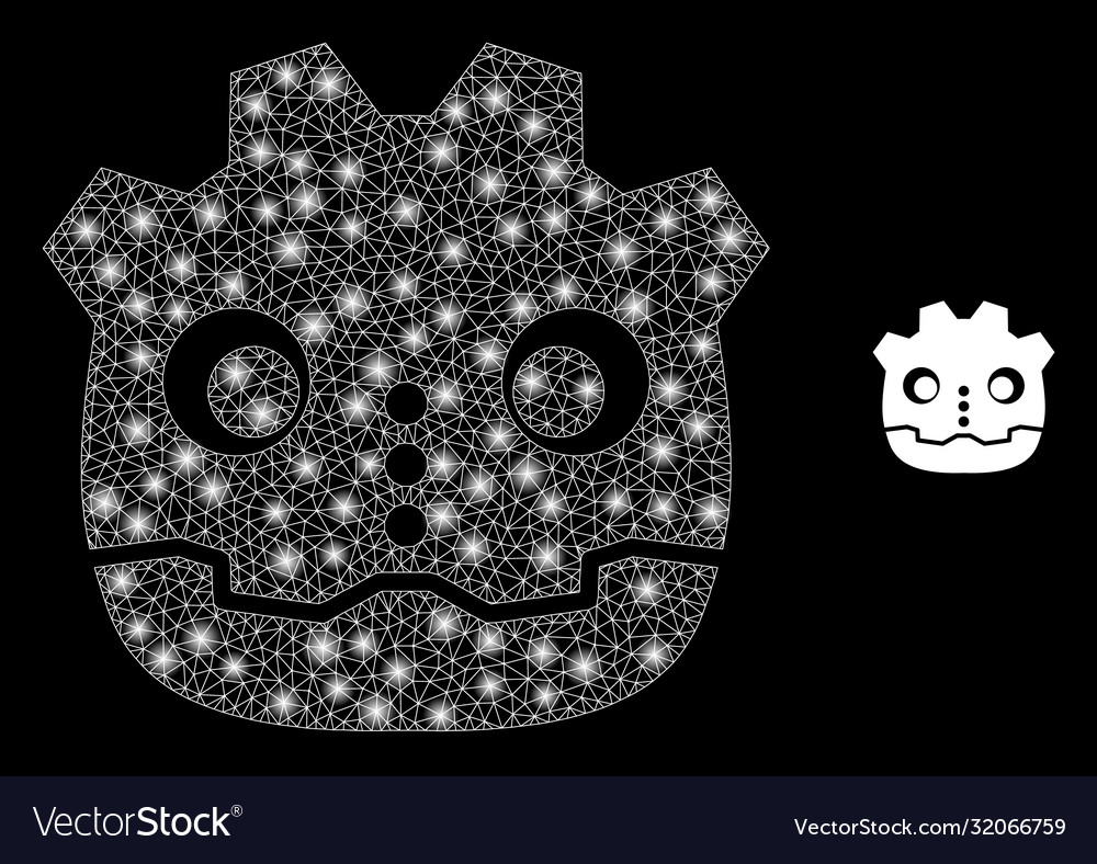 Robot head - bright web network with light spots vector image Robot head - bright web network with light spots