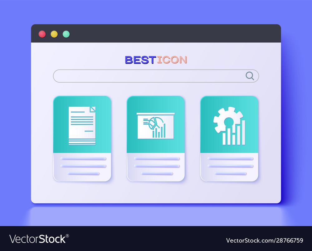 Set board with graph chart document and pie vector image Set board with graph chart document and pie