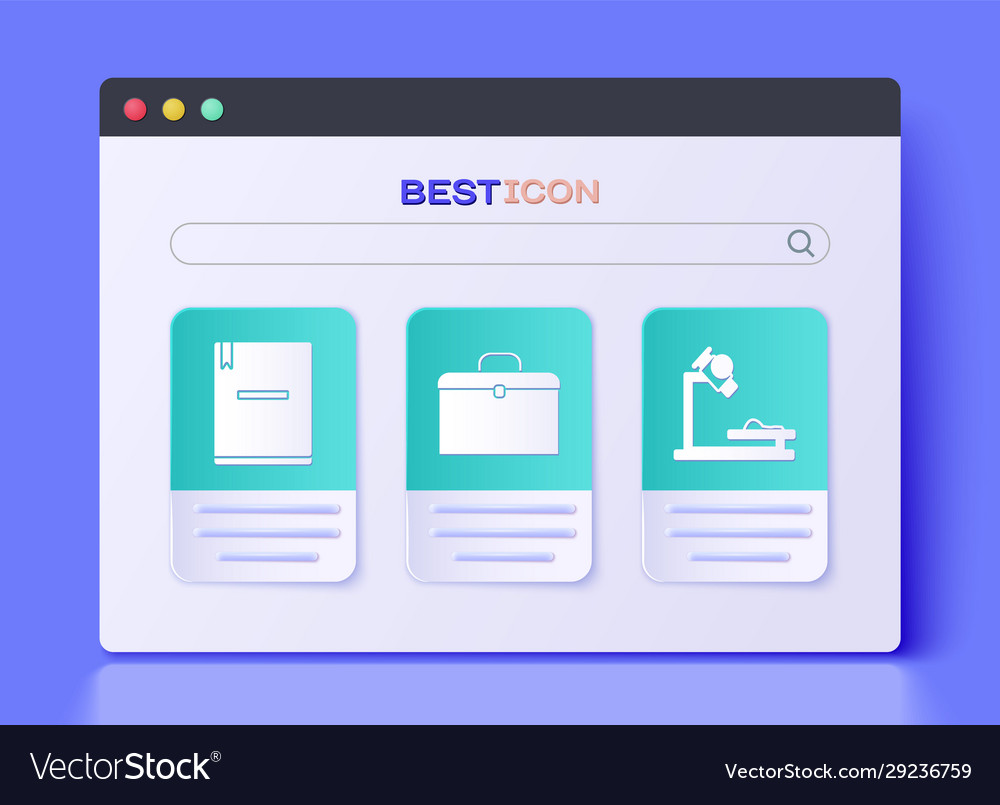 Set briefcase notebook and microscope icon
