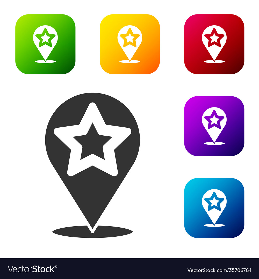 Black map pointer with star icon isolated on white vector image Black map pointer with star icon isolated on white