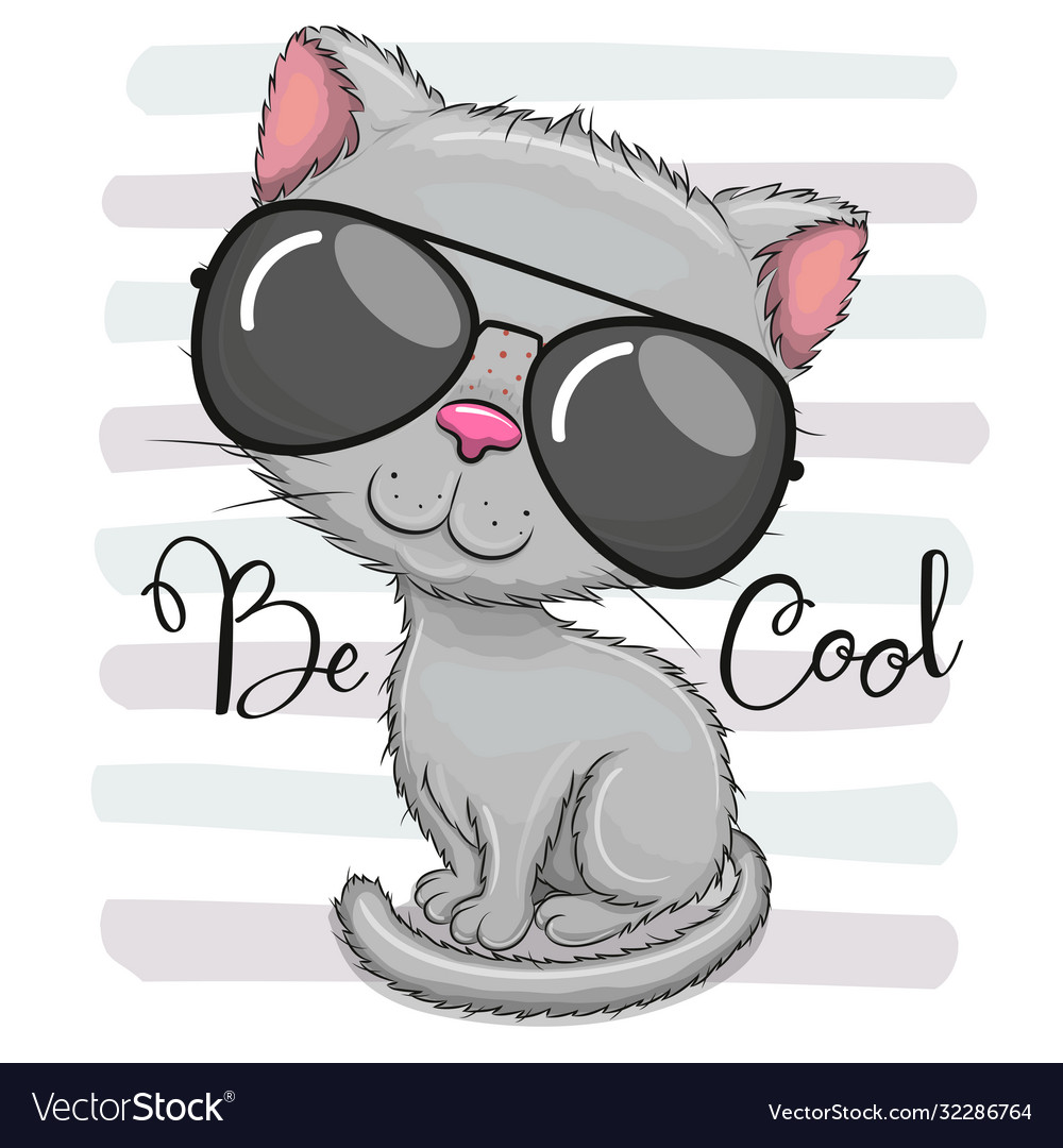 Cartoon cute kitten with sun glasses