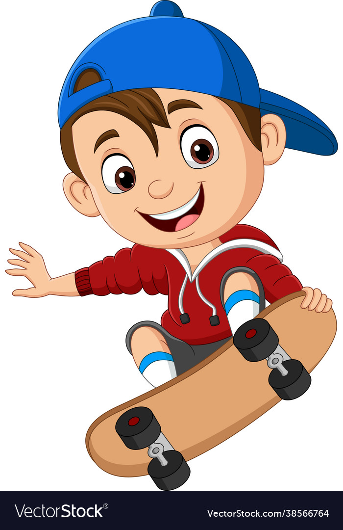 Cartoon happy little boy skateboarding Royalty Free Vector