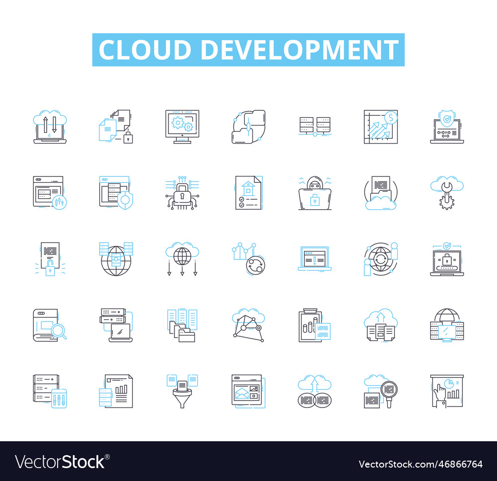 Cloud development linear icons set scalability vector image Cloud development linear icons set scalability