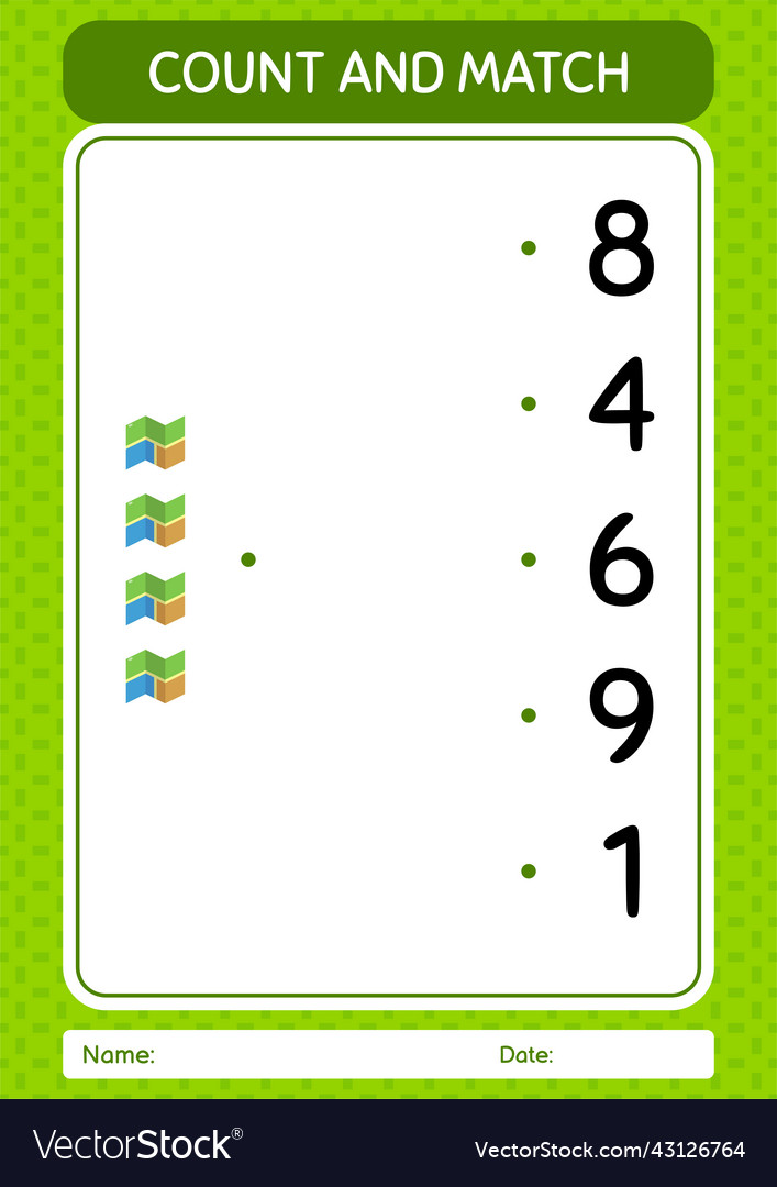 Count and match game with map worksheet vector image Count and match game with map worksheet