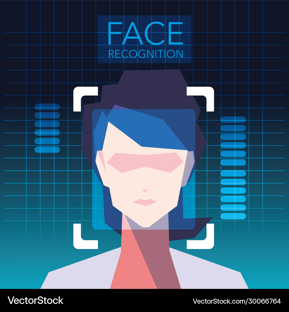 Facial recognition technology woman face identity Vector Image