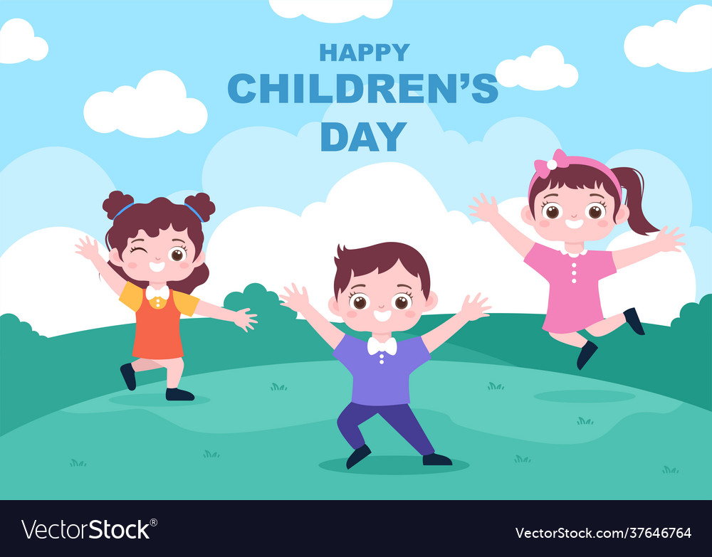 Happy children day celebration with cartoon Vector Image