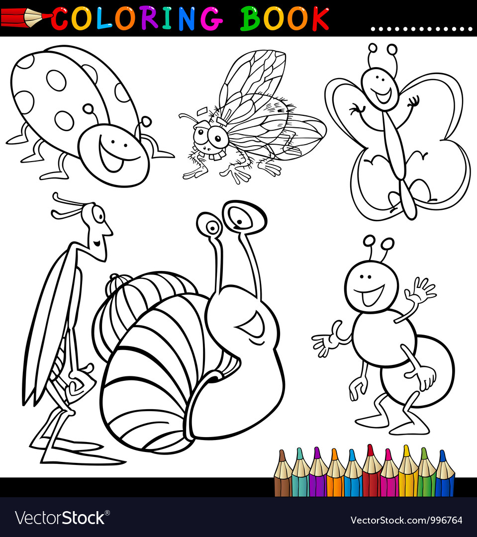 Insects and bugs for Coloring Book or Page Vector Image