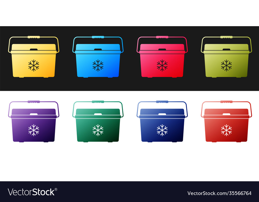 Set cooler bag icon isolated on black and white