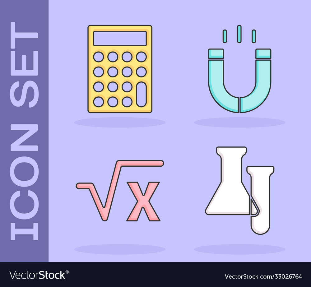 Set test tube and flask calculator square root Vector Image Set test tube and flask calculator square root