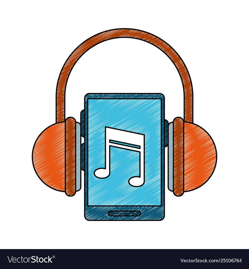 Smartphone with music and headphones scribble vector image Smartphone with music and headphones scribble