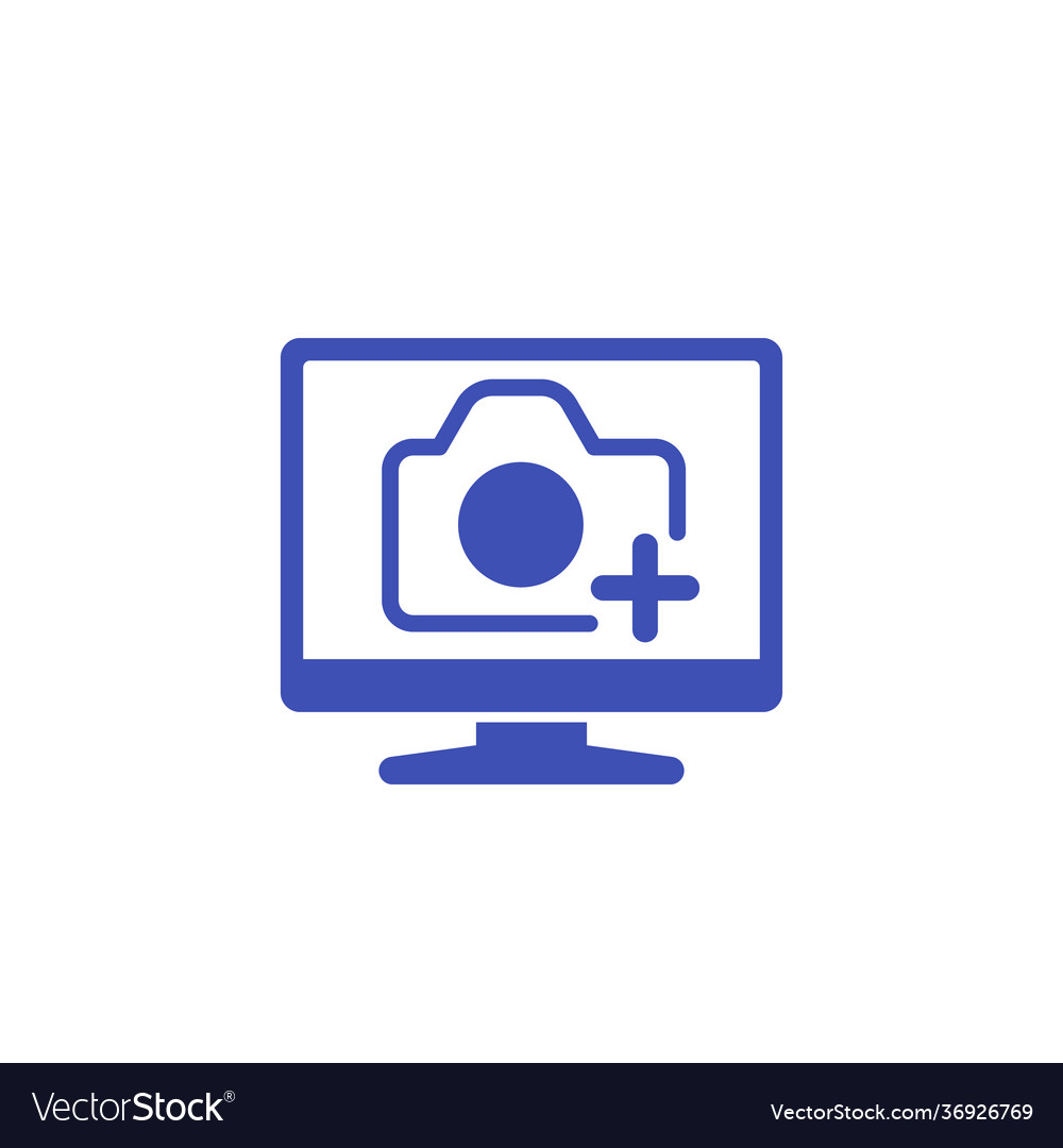 Add photo icon with camera and computer