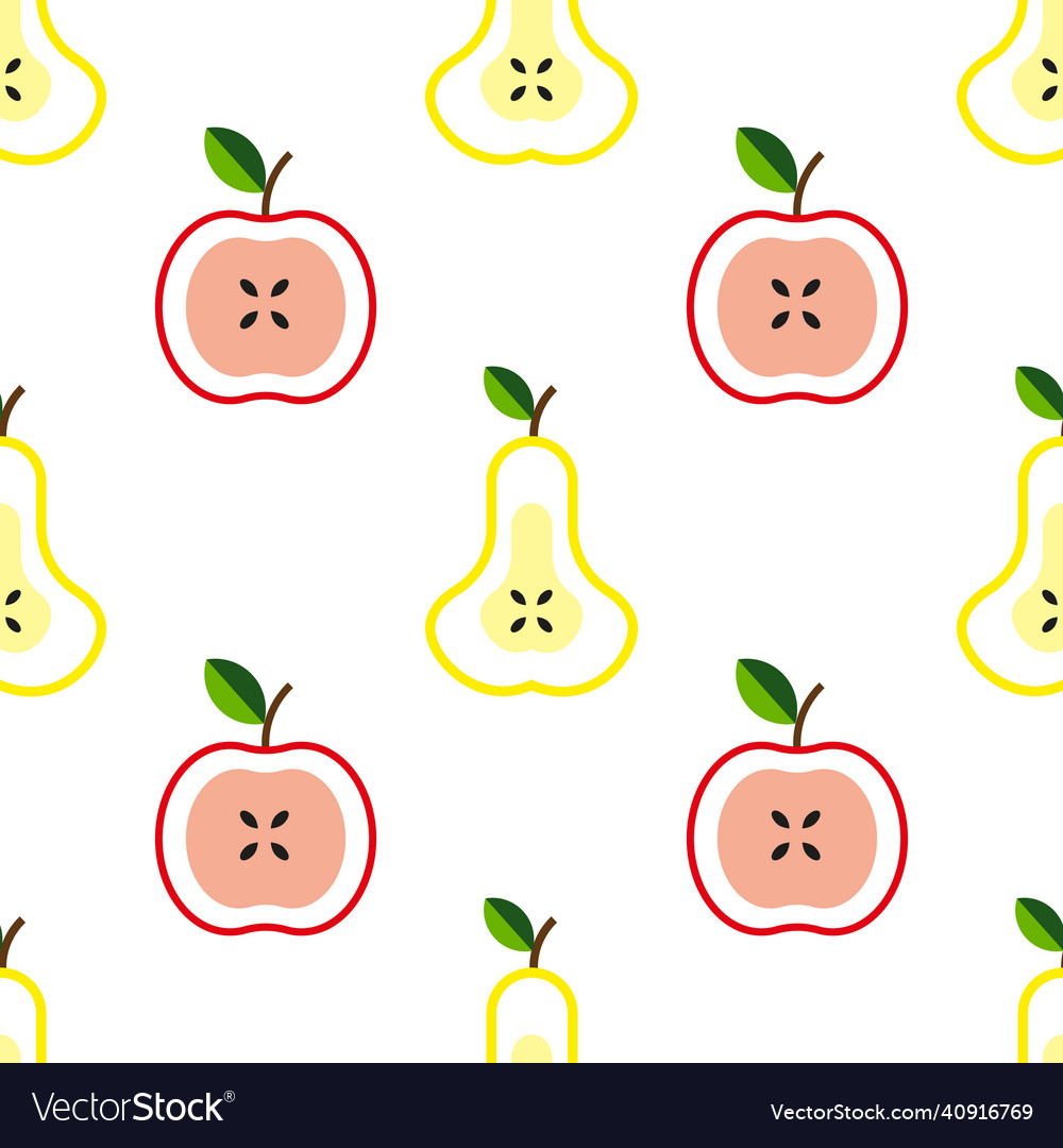 Apple pear seamless pattern sliced half