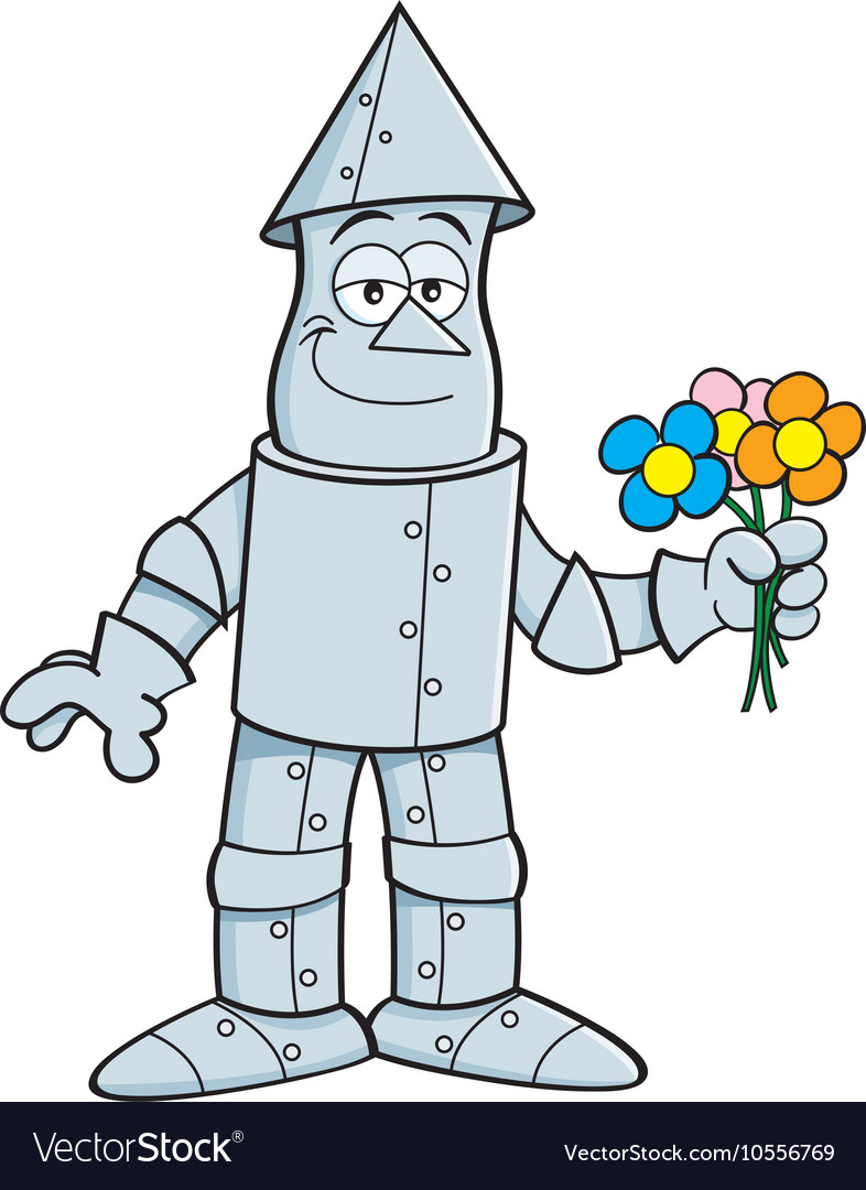 Cartoon Tin Man Holding Flowers Royalty Free Vector Image.