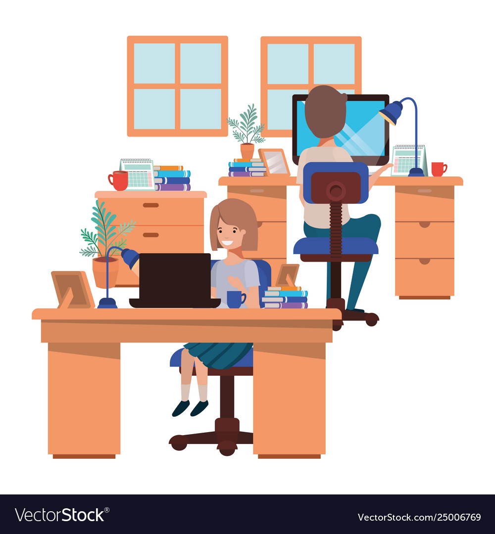 Couple Working In Office Avatar Character Vector Image