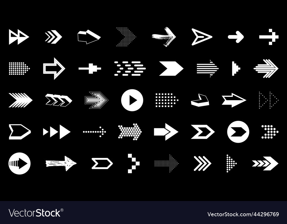 Diverse arrow cursors set different shapes styles