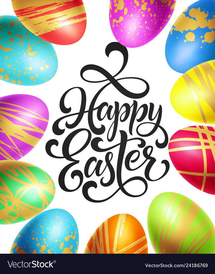 Happy easter background template with lettering vector image Happy easter background template with lettering