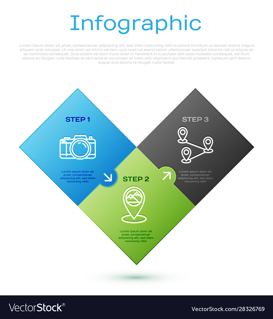 Set line photo camera route location map pointer vector image Set line photo camera route location map pointer