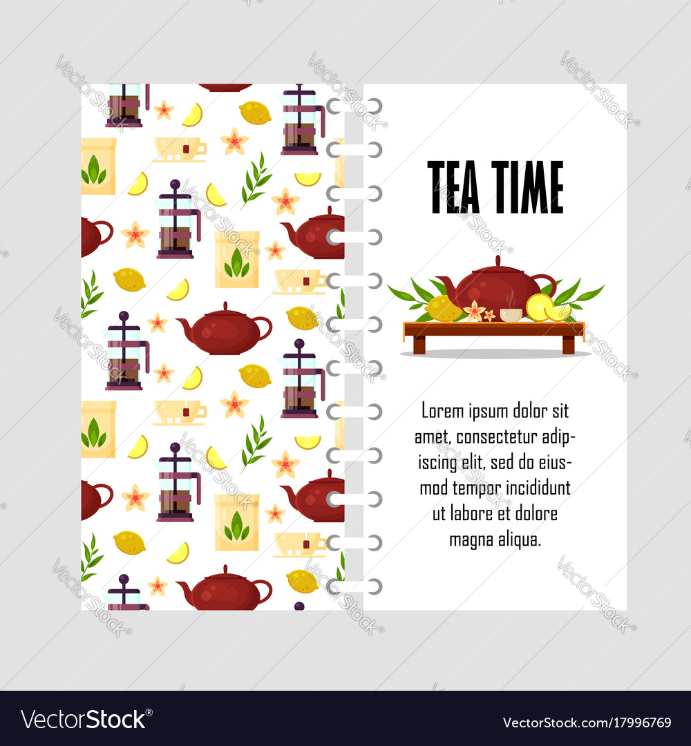 Template with teapot french press cup Royalty Free Vector