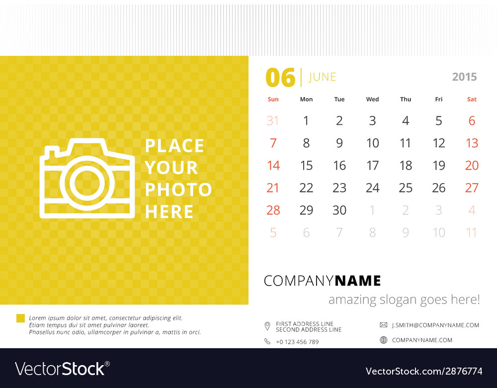 2015 Desk Calendar - Weekly View